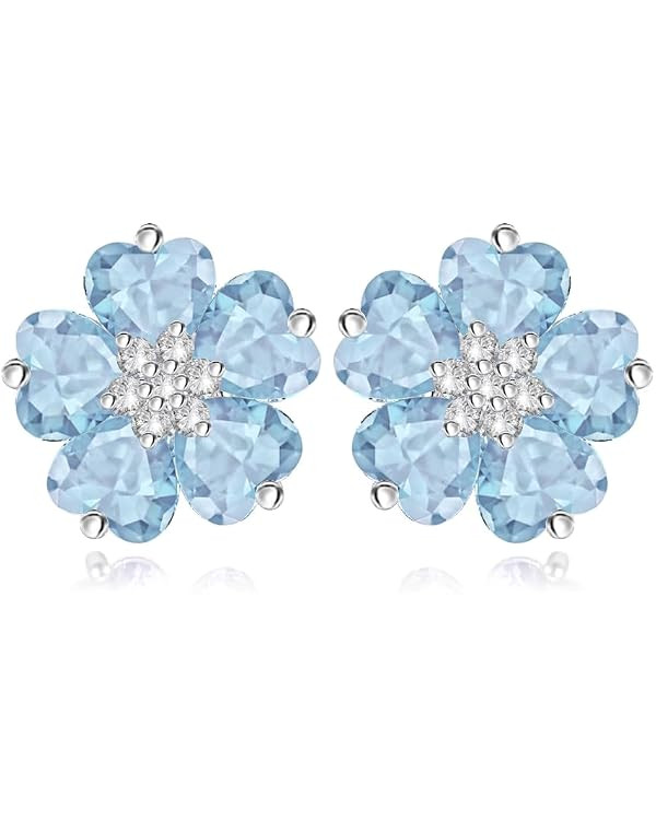 Crystalline Azuria Flowers Stud Earrings with Blue Simulated Aquamarine Zirconia Crystals 18K Whi... | Amazon (CA)