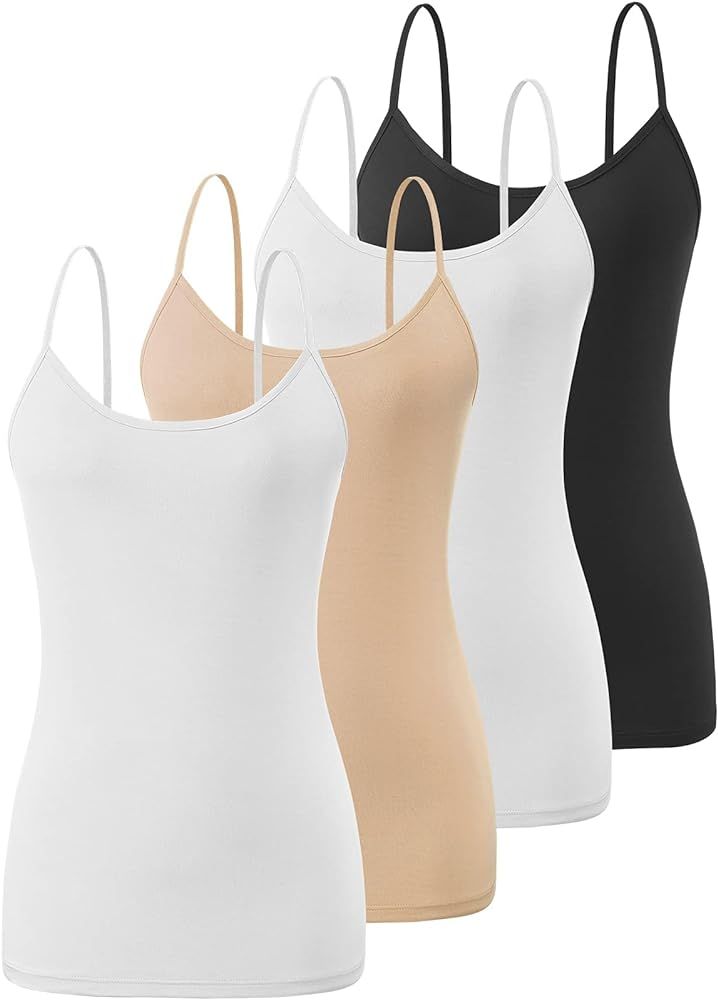 Air Curvey 4 Piece Camisoles for Women Basic Camis Undershirt Adjustable Spaghetti Strap Tank Top | Amazon (US)