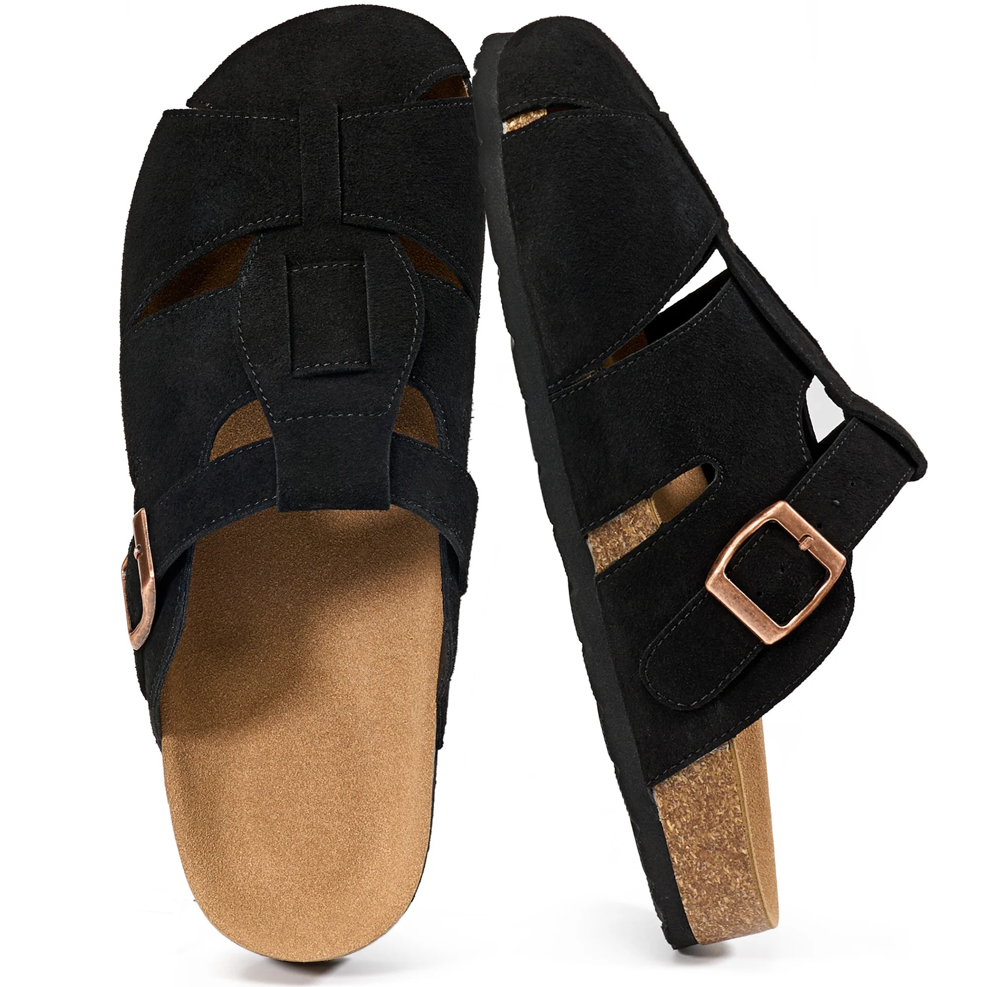 Ecetana Sandals for Women Closed Toe Slide Comfort Cork Footbed Slip On Clogs Shoes - Walmart.com | Walmart (US)