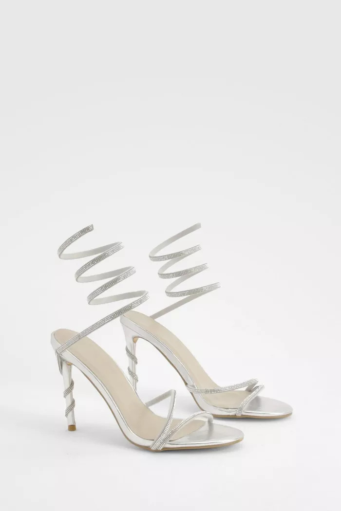 Asymmetric Diamante Wrap Around Heels | Boohoo.com (UK & IE)