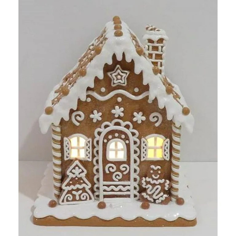 Light-Up Christmas Village Gingerbread House Decoration, Brown and White, 9", by Holiday Time | Walmart (US)