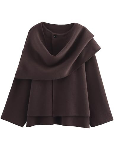 Kissonic Women's Oversized Scarf Jacket Shawl Wraps Knit Long Sleeve Button Winter Peacoat, Coffee, M | Amazon (UK)