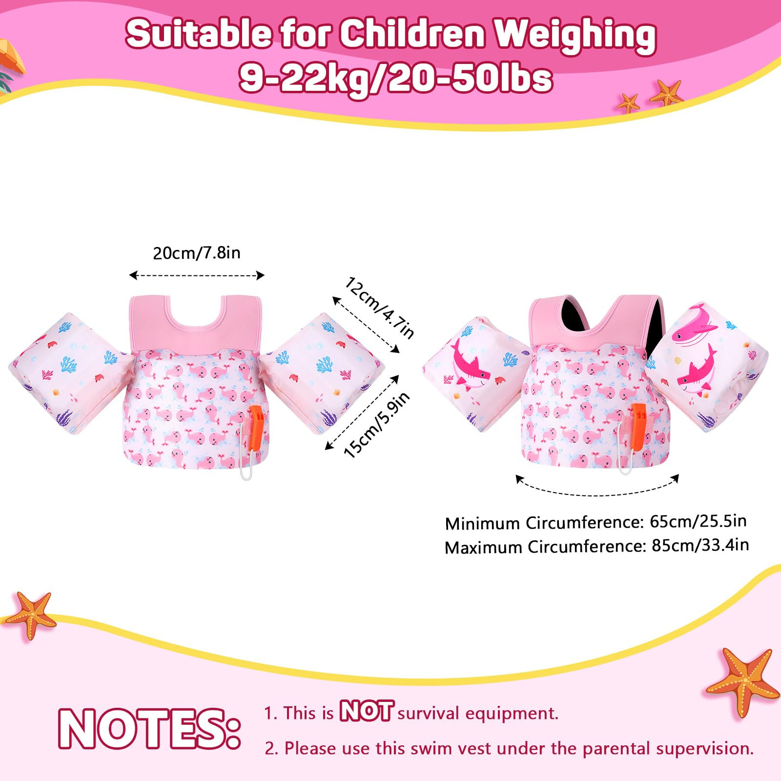 MoKo Toddler Swim Vest for Kids 13-30/20-50/22-66lbs, Swim Arm Floaties Cartoon Swimming Water Wi... | Amazon (US)