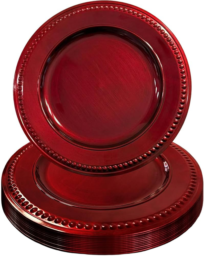 Red Charger Plates Set of 8-13 Inch Plastic Plate Chargers | Amazon (US)
