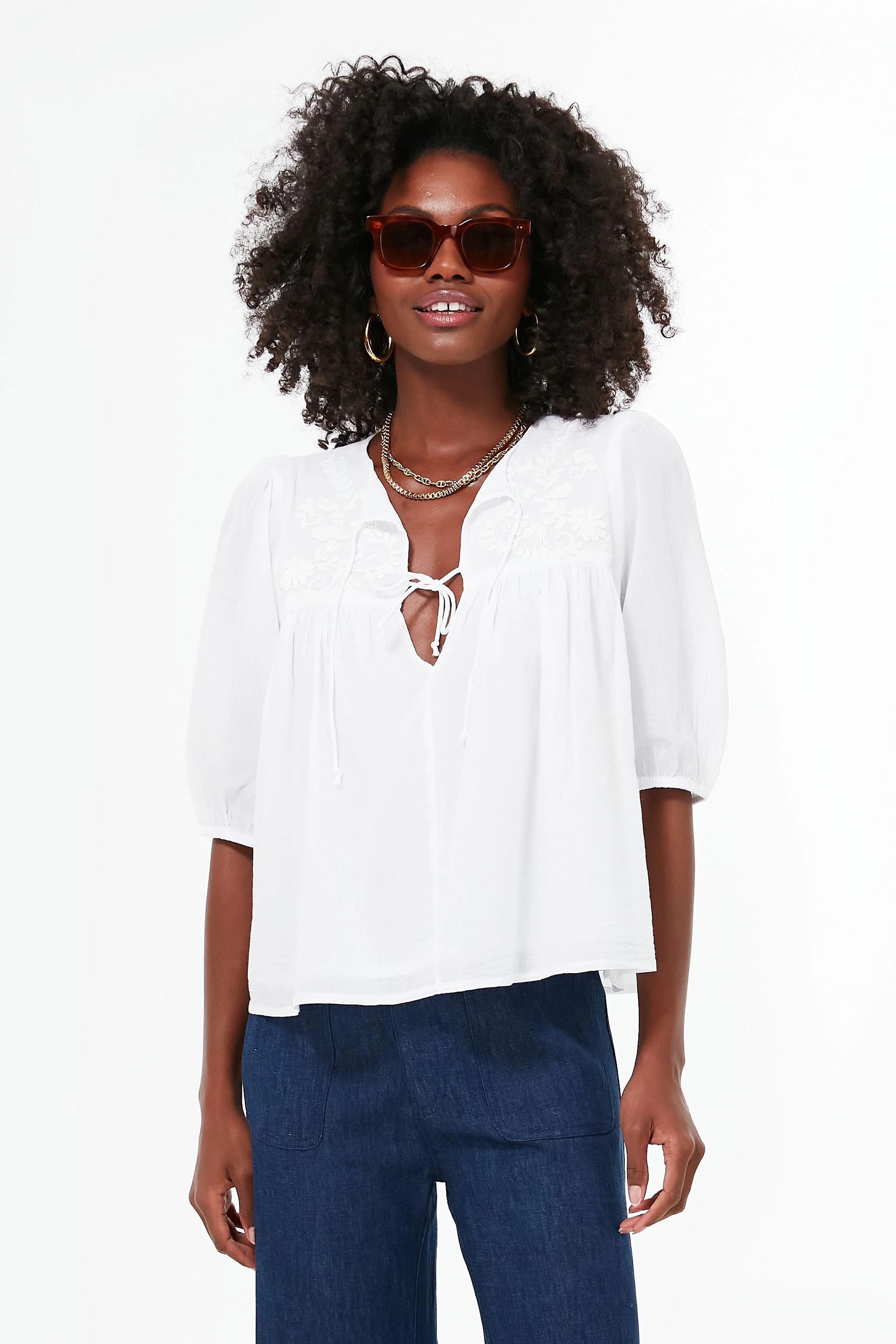 White Embroidered Puff Isla Top | Tuckernuck (US)