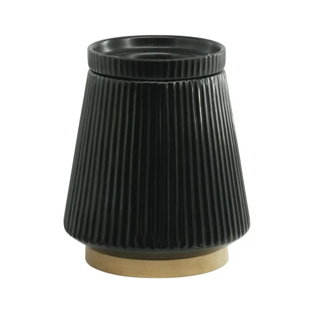 Better Homes & Gardens Electric Black Ribbed Ceramic Wax Warmer With Wood Base, Single Pack - Wal... | Walmart (US)