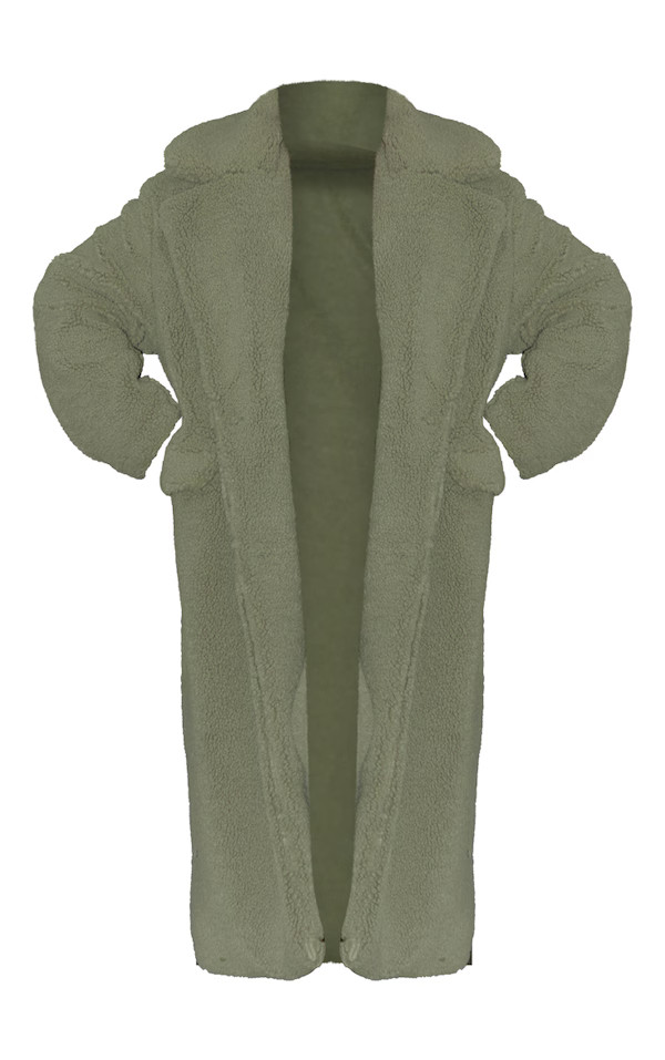 Plus Khaki Longline Borg Coat | PrettyLittleThing US