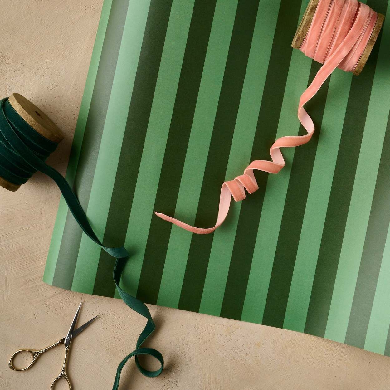 Magnolia Green Stripes Wrapping Paper Sheets | Magnolia
