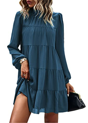 KIRUNDO Women Spring Long Sleeve Ruffle Mock Neck Tiered Mini Babydoll Dress Casual Summer Flowy ... | Amazon (US)