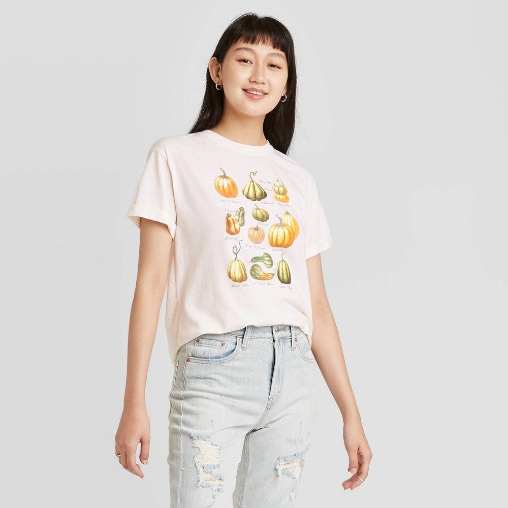 Women's Pumpkin Grid Short Sleeve Graphic T-Shirt - | Target