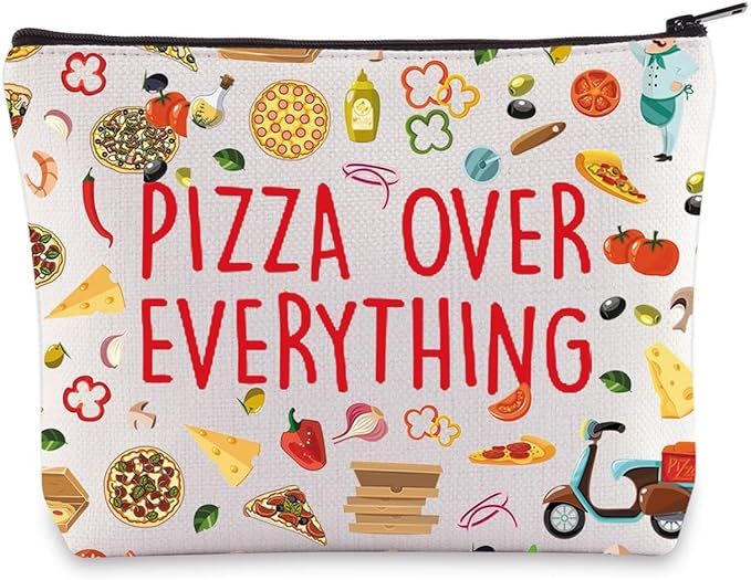 LEVLO Pizza Themed Cosmetic Makeup Bag Gift For Pizza Lover Pizza Over Everything Zipper Pouch Ba... | Amazon (US)