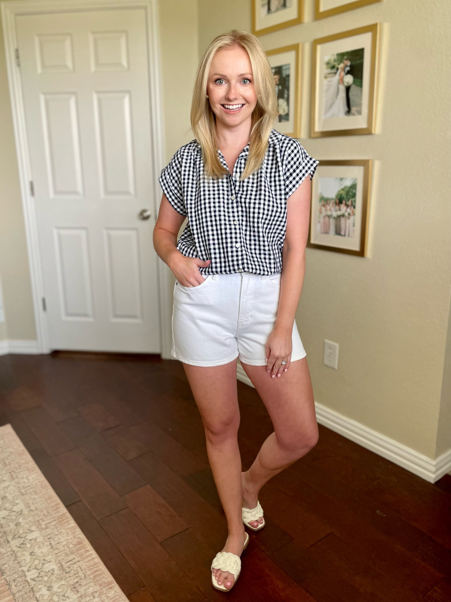 Wearing an XS in the top | gingham top, dolman sleeve top, summer top, summer outfit, white shorts, white denim shorts 

#LTKSeasonal #LTKFind #LTKstyletip