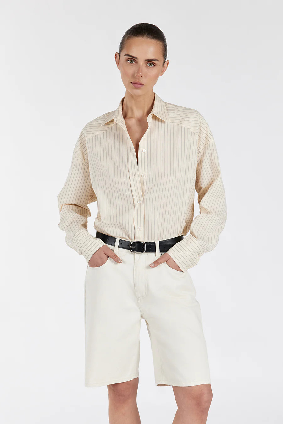 RILEY CREAM COTTON STRIPE SHIRT | DISSH