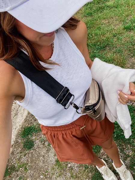 These shorts!! 👌🏻Flowy, lightweight, and a perfect length. 
XS in shorts and tank
Sports mom style. Athleisure. 
Necklace use CODE: twopeasinablog at Miranda Frye 

#LTKStyleTip #LTKOver40 #LTKActive