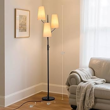 Farmhouse Floor Lamp for Living Room, 70" Tall 3-Light Tree Standing Lamp with Black Pole, Indust... | Amazon (US)