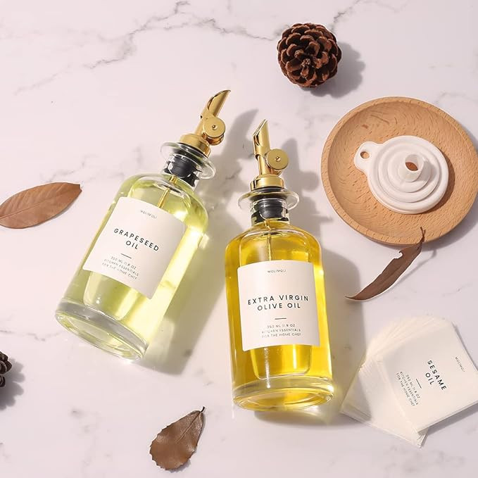 Oil and Vinegar Dispenser with Metal Pour Spout, Weighted Pourer, Glass Bottle Dispenser for Kitc... | Amazon (US)