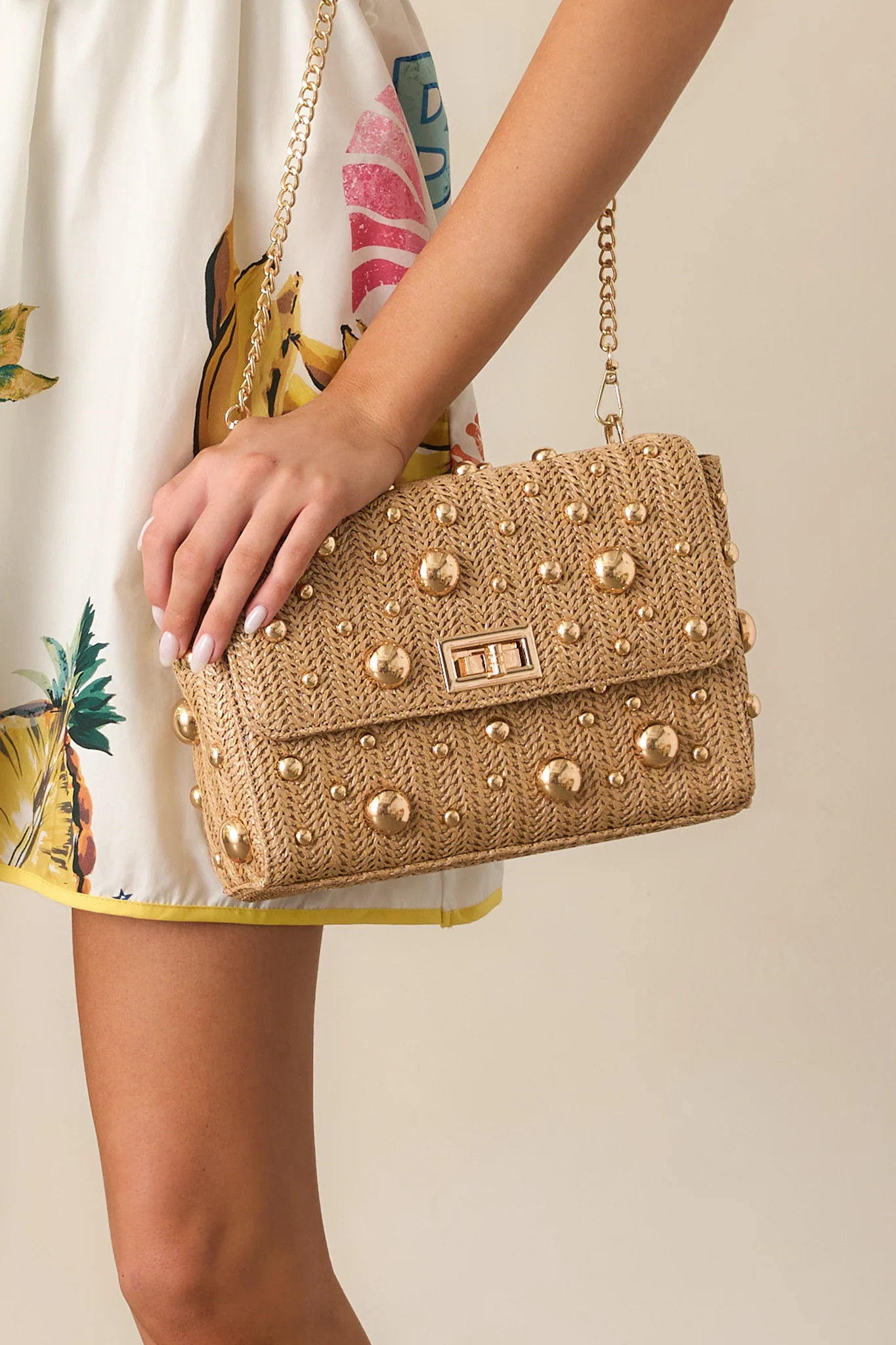 Swing Of Things Khaki Rattan Handbag | Red Dress