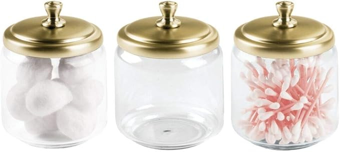 mDesign Glass Bathroom Vanity Storage Organizer Canisters Jars for Cotton Balls, Swabs, Makeup Sp... | Amazon (US)