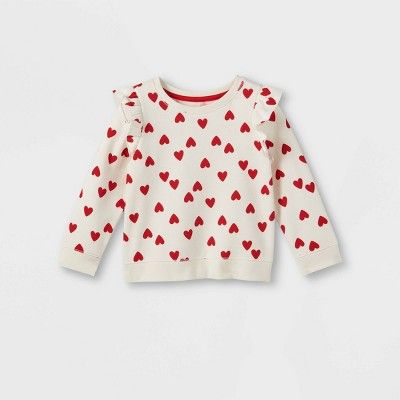 Toddler Girls' Heart Ruffle Pullover Sweatshirt - Cat & Jack™ Cream | Target