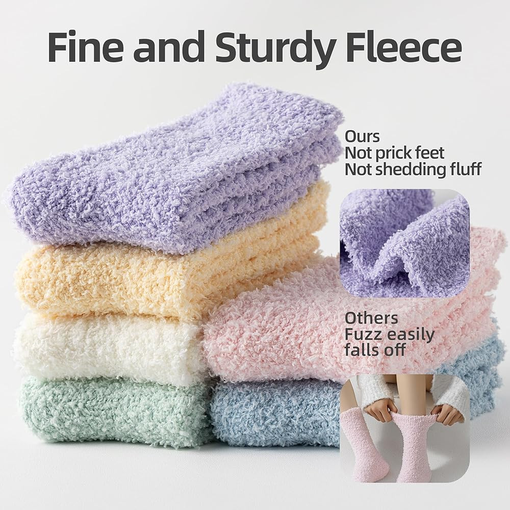 6 Pairs Fuzzy Socks For Women Soft Home Slipper Socks Fluffy Sleeping Socks don't Shed Lint | Amazon (US)