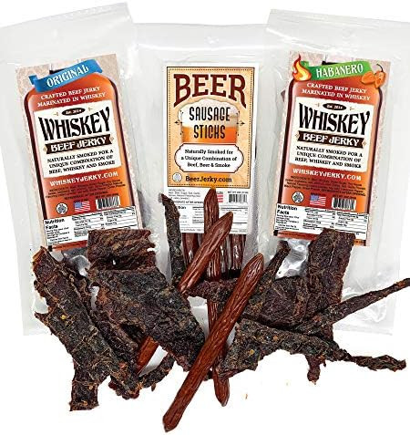 Amazon.com: WhiskeyJerky.com, Beef Jerky and Sausage Sticks Marinated in Whiskey, Jerky gift box,... | Amazon (US)