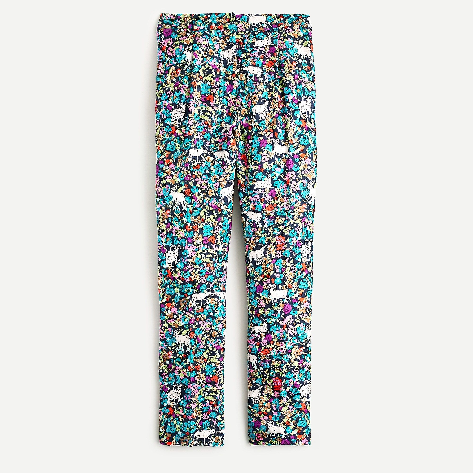 Collection high-rise silk-twill trouser in grazing goats print | J.Crew US