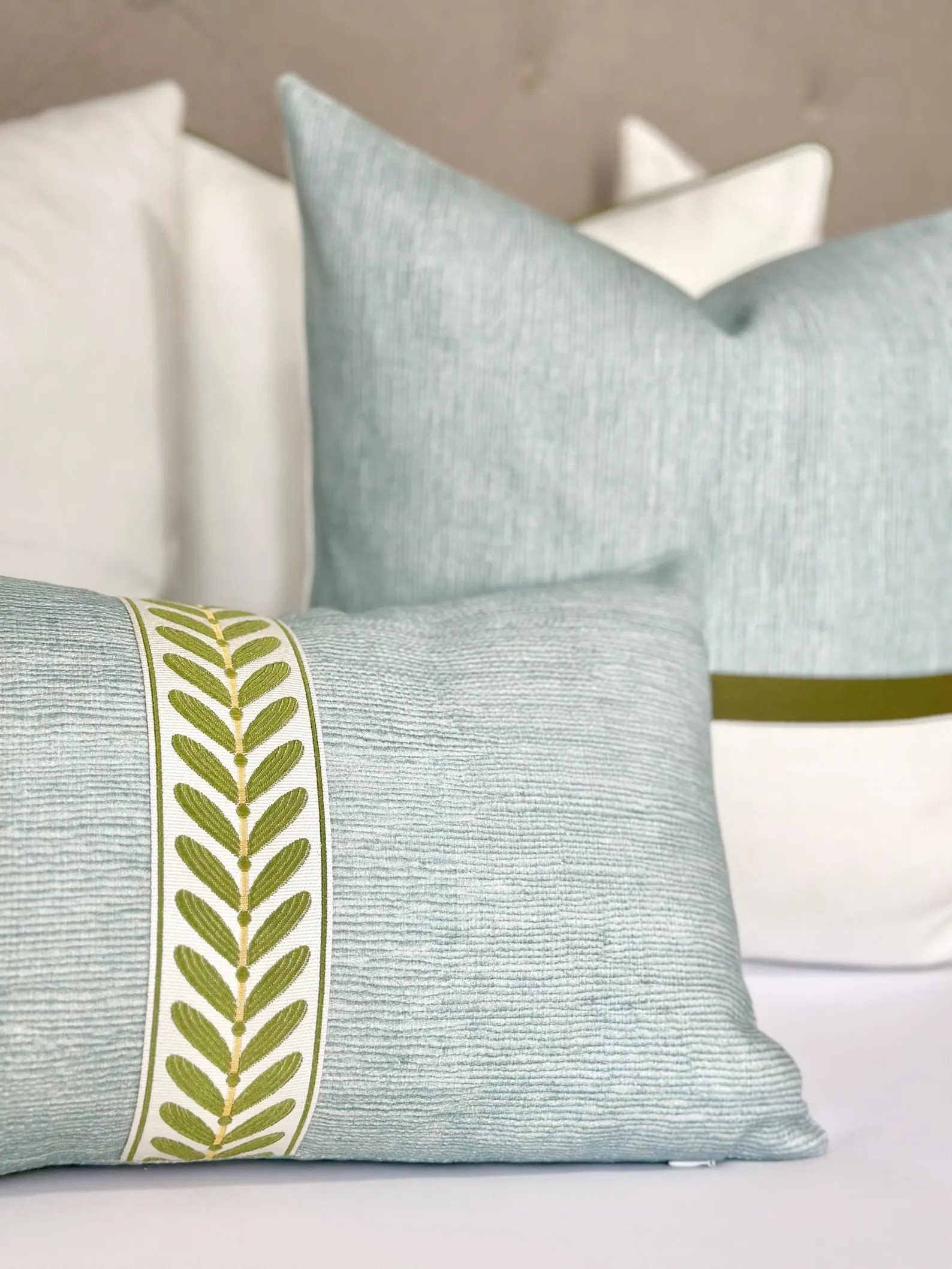 Seaglass Throw Pillow Cover With Green Decorative Tape Detail, Seaglass Accent Pillow Cover for S... | Etsy (Global)
