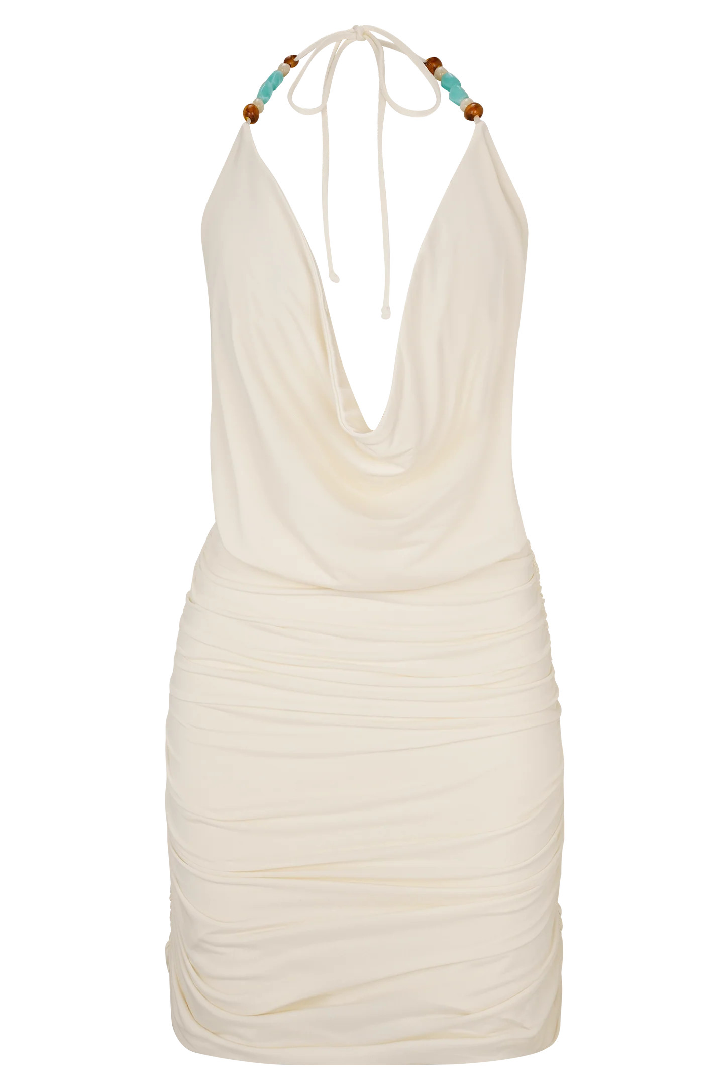 Astraeus Beaded Cowl Mini Dress - Ivory | Meshki UK