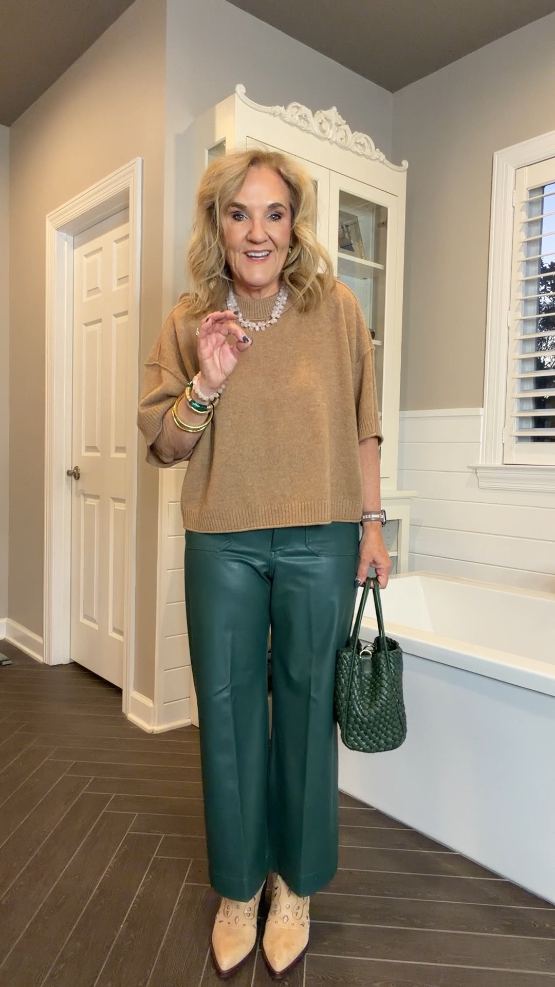 Anthropologie 30% off code NANETTE30 

Faux leather Colette pants. So comfortable and warm! Wearing a 29 regular in the cropped. This color is avail in full length. I’d get a petite in the full length  
Cashmere sweater size medium this color limited. The gray is available! 
Love this tote!!! Makes a great gift !

Linking some of my favorite anthro finds for gifting too  

#LTKOver40 #LTKGiftGuide #LTKCyberWeek