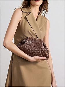 QWINEE Women's Woven Evening Bag Dumpling Clutch Purse No Strap Handbags Elegant Faux PU Leather ... | Amazon (US)