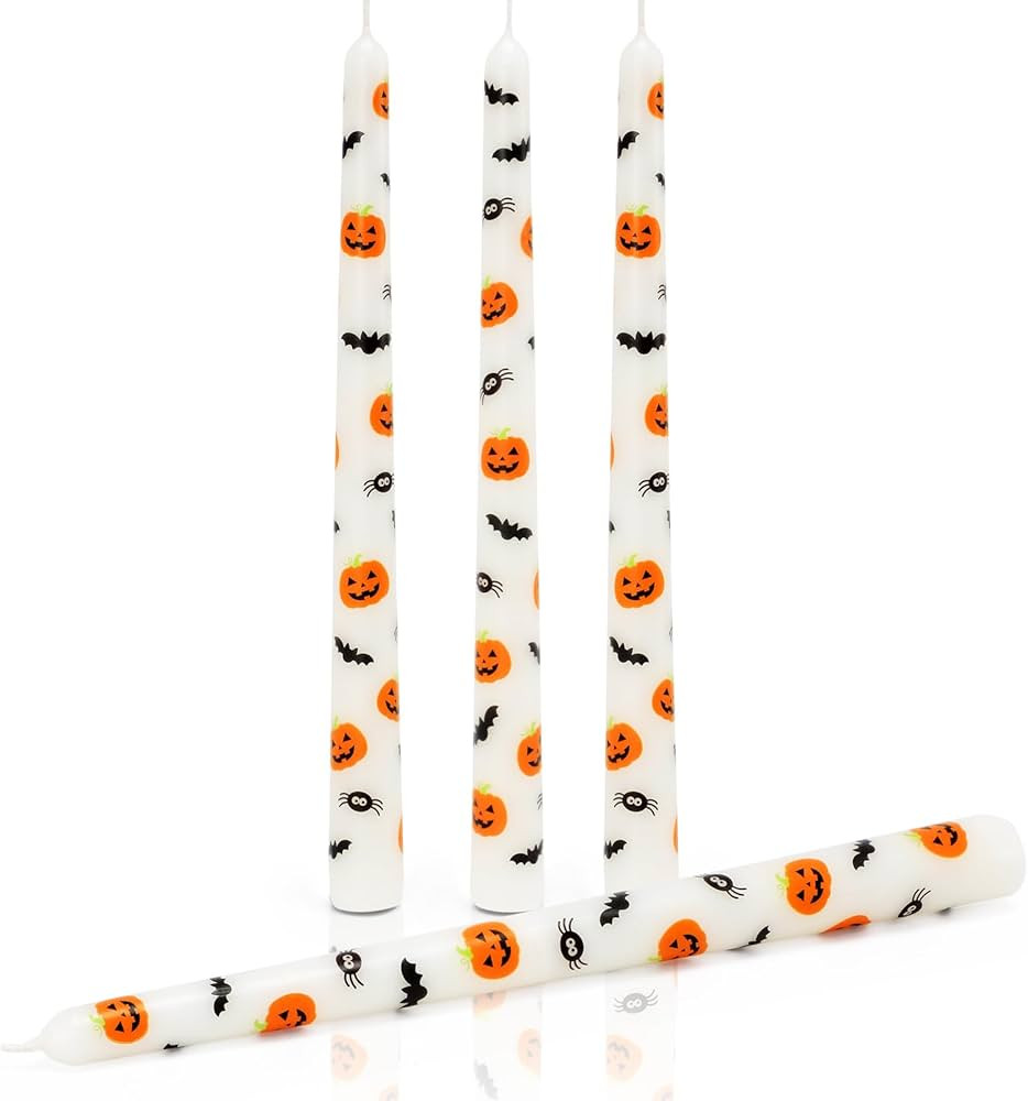 Tuitessine Halloween Taper Candles Decorative 10 Inch Tall Candle Set of 4 Unscented Pumpkin Bat ... | Amazon (US)