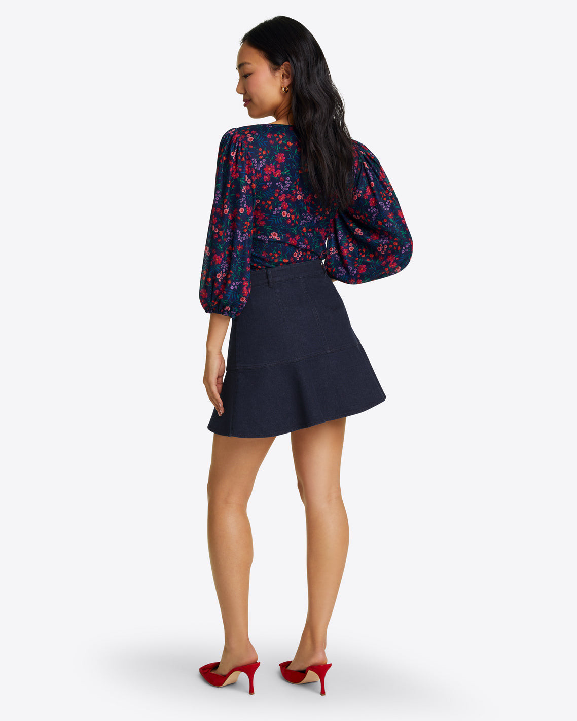 Peplum Mini Skirt in Dark Wash | Draper James (US)
