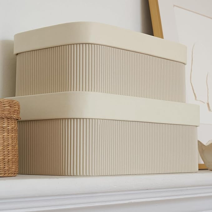 Decorative Storage Boxes with Lids – Set of 2 Beautiful Fluted Cardboard Organizer Bins for You... | Amazon (US)
