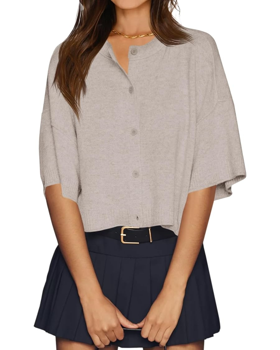 Cicy Bell Womens Half Sleeve Cardigan Sweaters Cropped Button Down Tops Oversized Lightweight Rib... | Amazon (US)