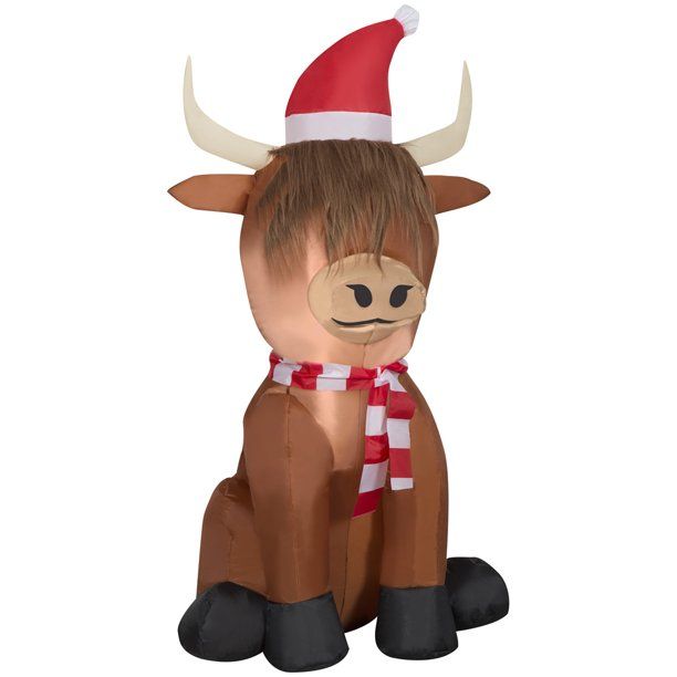 Holiday Time 3.5 Foot Scottish Highlander Cow in Santa Hat | Walmart (US)