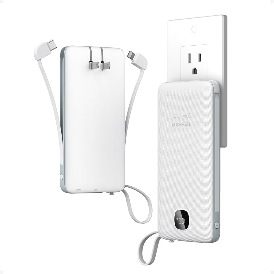TESSAN Portable Charger with Built in Cables, 10000mAh Power Bank Wall Plug | Amazon (US)