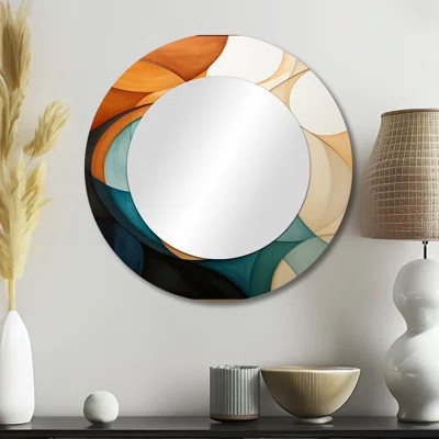 Orange Mid Century Organic Harmony I - Midcentury Modern Unique Wall Mirror Decor, Mid-Century Modern Large Mirror, Printed Metal Art | Wayfair North America
