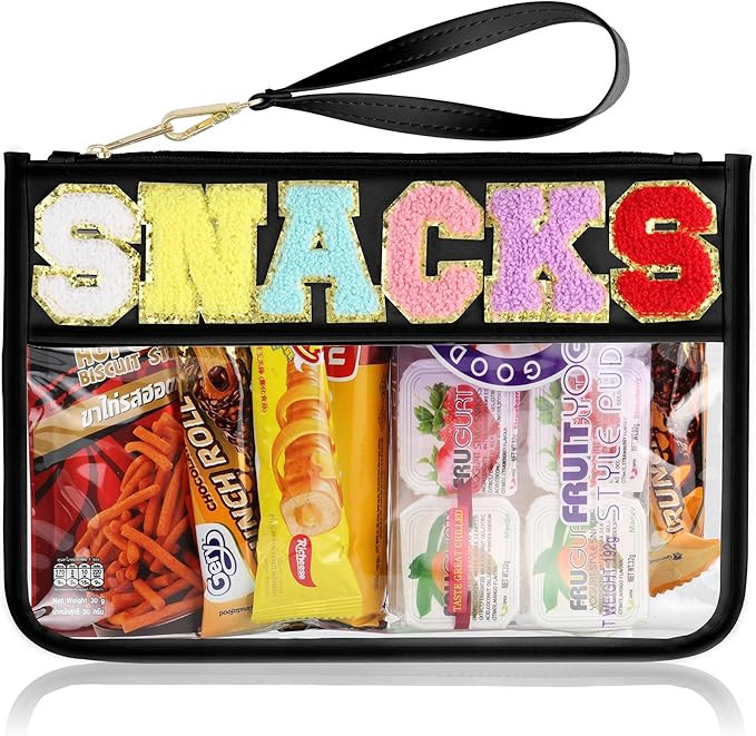 Snack Bag for Travel - Clear Chenille Varsity Letter Flat Pouch with Zipper, 12.2×8.46 inch Wate... | Amazon (US)