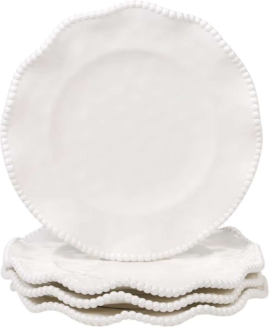 Perlette Off-White Melamine Dinner Plates – Set of 4, 11" Elegant Beaded Design, Unbreakable & ... | Amazon (US)