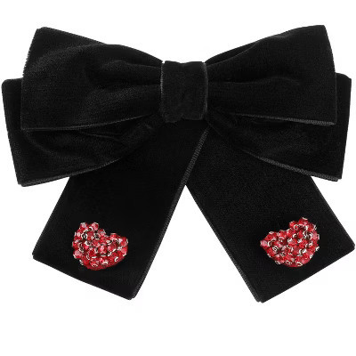 INSPIRE CHIC Women's Heart Shaped Decoration Bow Cute Elegant Preppy Brooch Pin Bow Tie Black One Size | Target