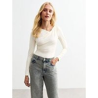 New Look Slinky Draped Neck Long Sleeve Top - Off White | Very (UK)