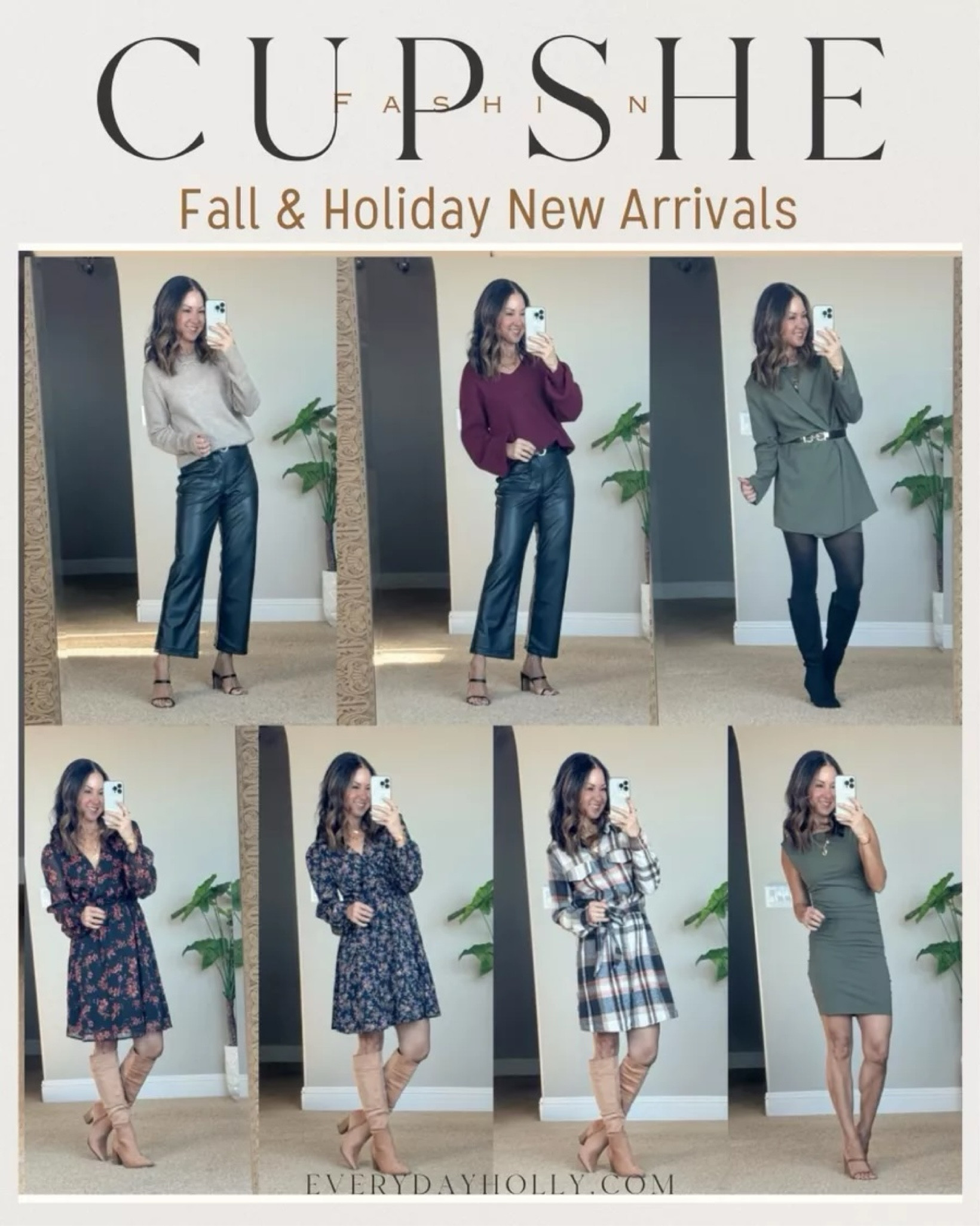 Fall & winter new arrivals from Cupshe 💥 code Holly can enjoy 15% off on orders $65+ OR 20% off on orders $109+!  For Reference: I’m 5’1”, 110lbs Wearing the smallest size available in everything from Cupshe. Faux leather pants come in short, regular, and long lengths. I am wearing a 0 short.

#LTKSeasonal #LTKStyleTip #LTKHoliday