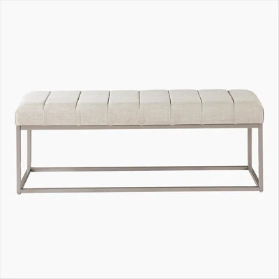 Modern Home Furniture 1pc Bench Beige Fabric Upholstery Plush Comfort Metal Legs Champagne Finish Entryway Bench | Wayfair North America