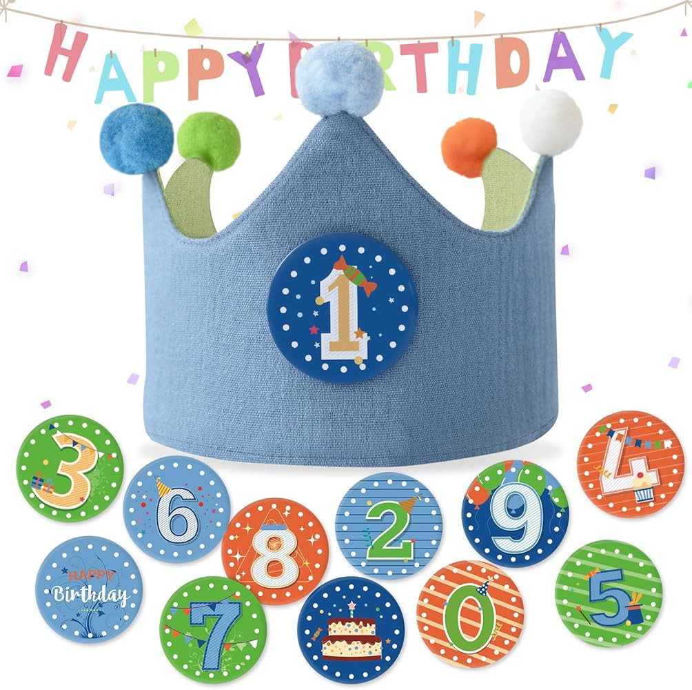 Reusable Birthday Crown with Numbers,Kids Birthday Hat Fabric Crown Pertain Kids Boy Toddler Girl... | Amazon (US)