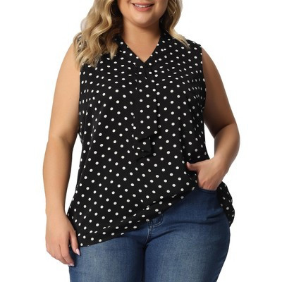 Women's Plus Size Elegant Formal Polka Dots Sleeveless Tie Neck Tank Top - Agnes Orinda 1X Black | Target