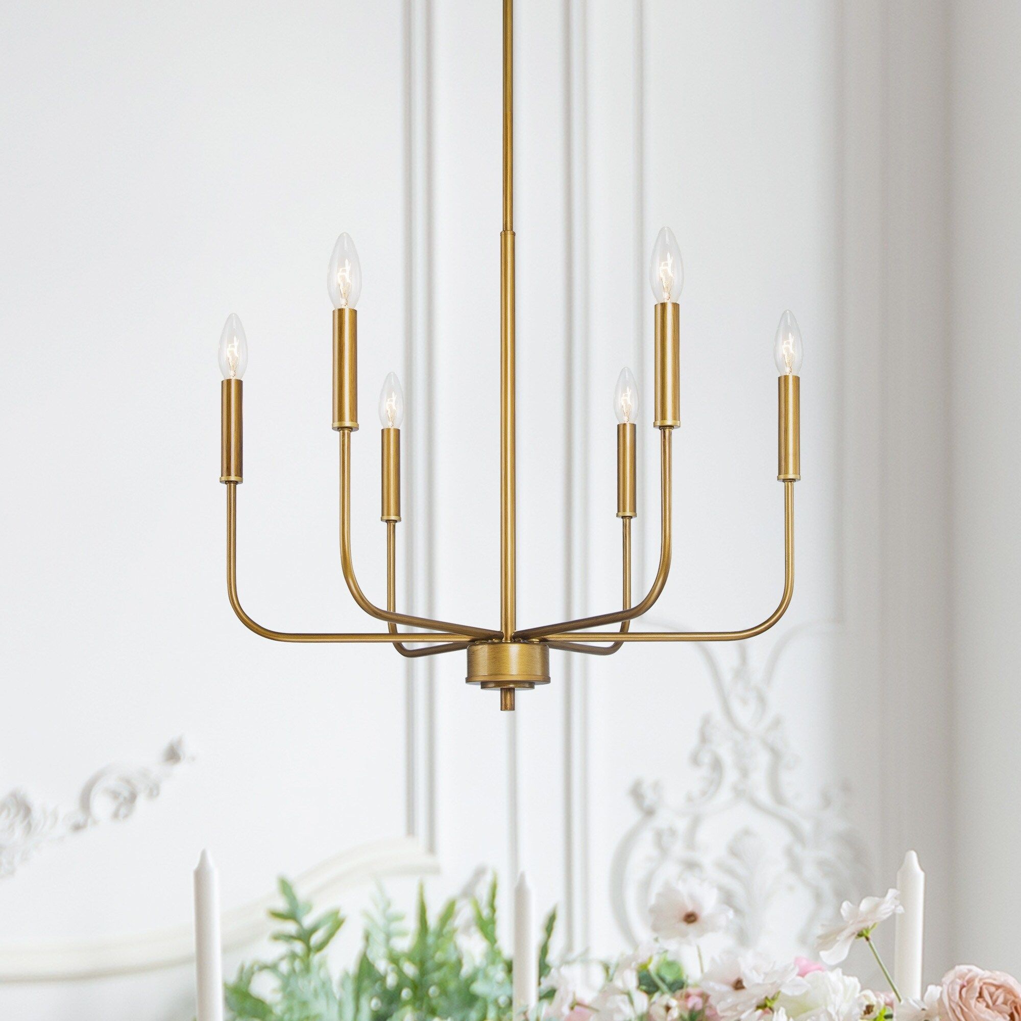 Modern 6-Light Antique Gold Candle Chandelier for Dining Room - D22.5"xH19.2" (As Is Item) | Bed Bath & Beyond