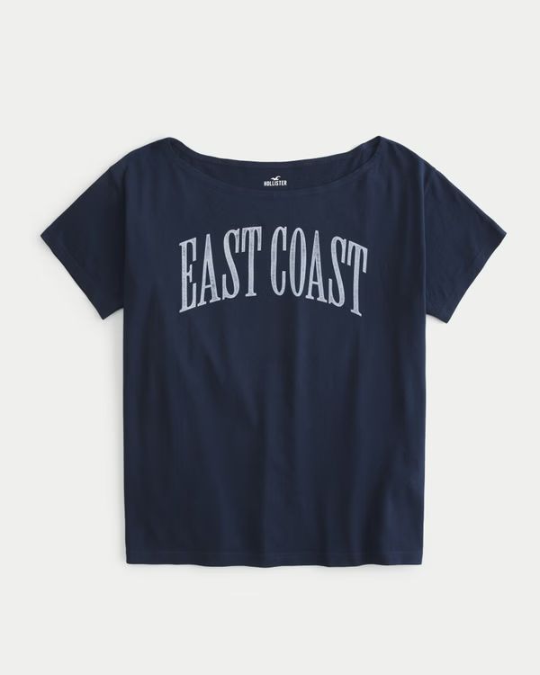 Oversized Off-the-Shoulder East Coast Graphic Tee | Hollister (US)
