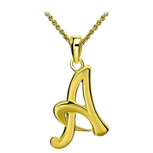 SEA OF ICE Women's Sterling Silver Initial Necklace, Yellow Gold 'A' Pendant, 18 inches, Personalized Jewelry | Amazon (US)