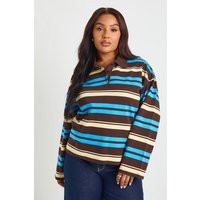 Womens Plus Wide Stripe Rugby Shirt - Brown - 20, Brown | Boohoo.com (UK & IE)