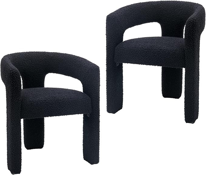 Black Dining Chairs Set of 2, Upholstered Sherpa Barrel Chairs with Arms Comfy Accent Side Chairs... | Amazon (US)